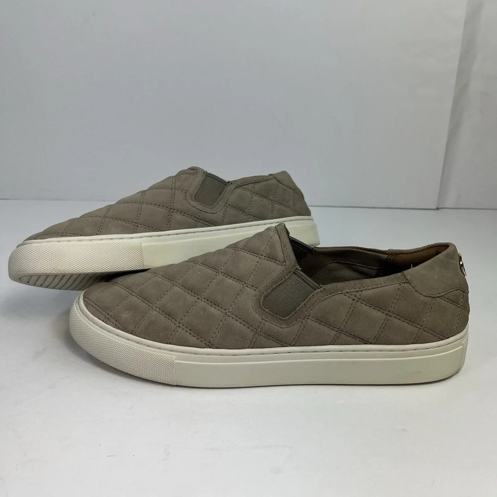 Tory Burch Shoes Womens 9M Jesse Slip On Shoes Quilted Grey Suede Casual